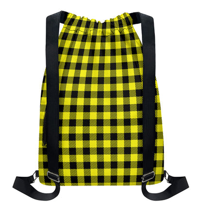 Yellow Buffalo Plaid Print Drawstring Backpack