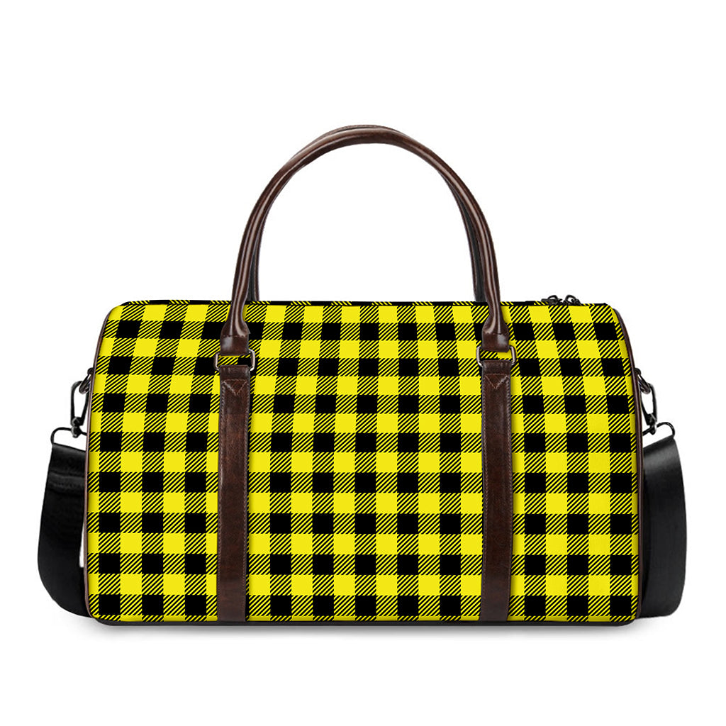 Yellow Buffalo Plaid Print Duffle Bag