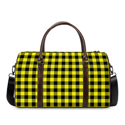 Yellow Buffalo Plaid Print Duffle Bag