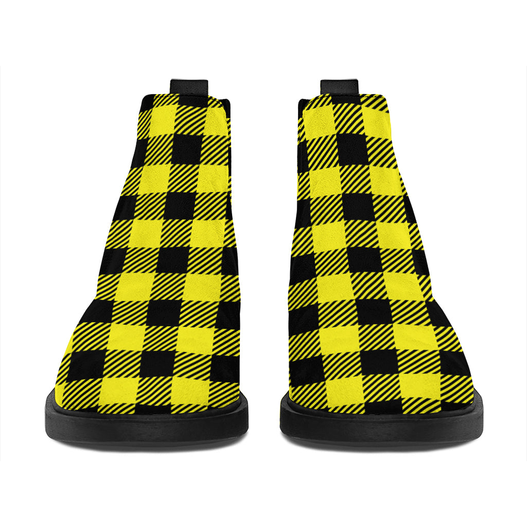 Yellow Buffalo Plaid Print Flat Ankle Boots