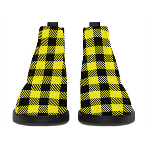 Yellow Buffalo Plaid Print Flat Ankle Boots