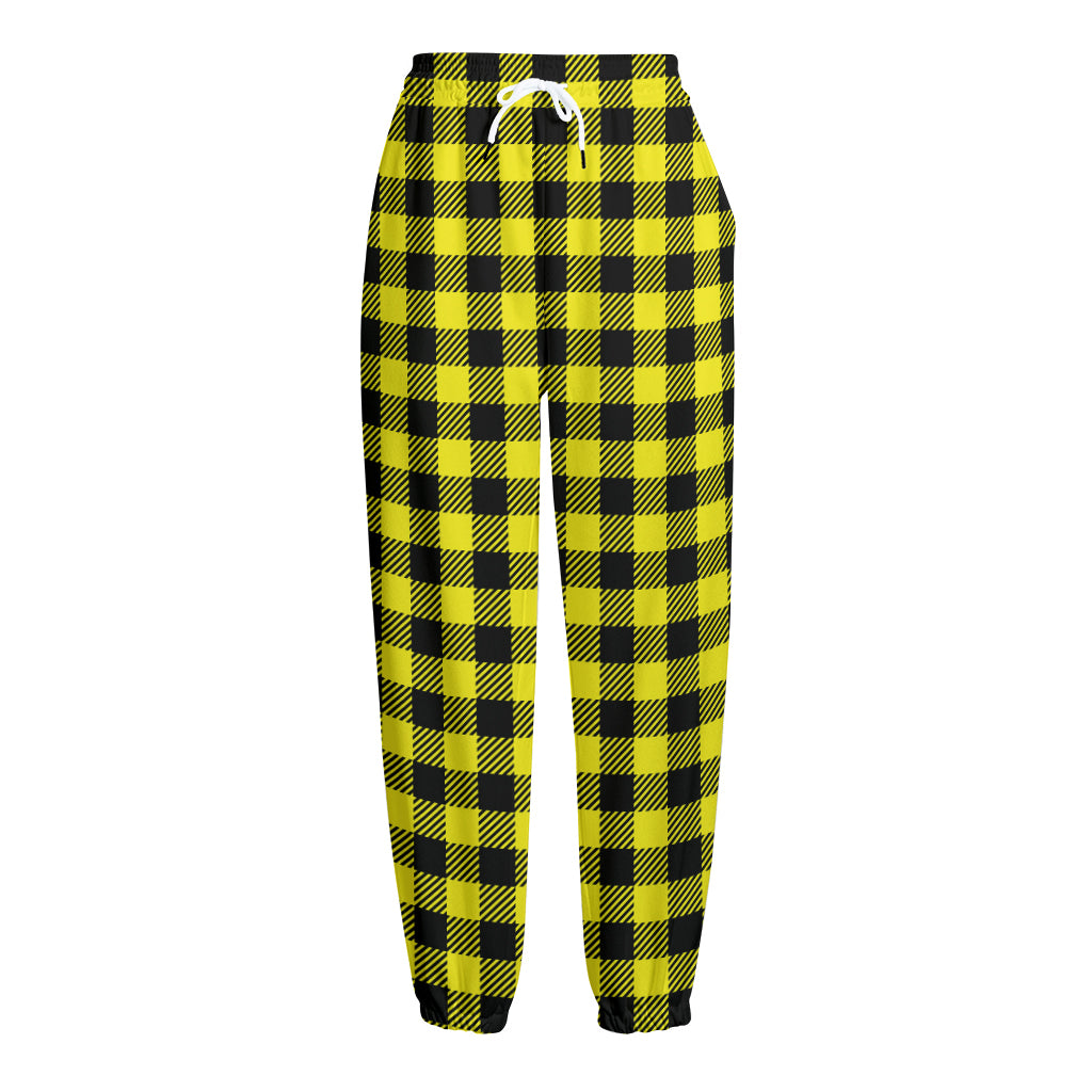 Yellow Buffalo Plaid Print Fleece Lined Knit Pants
