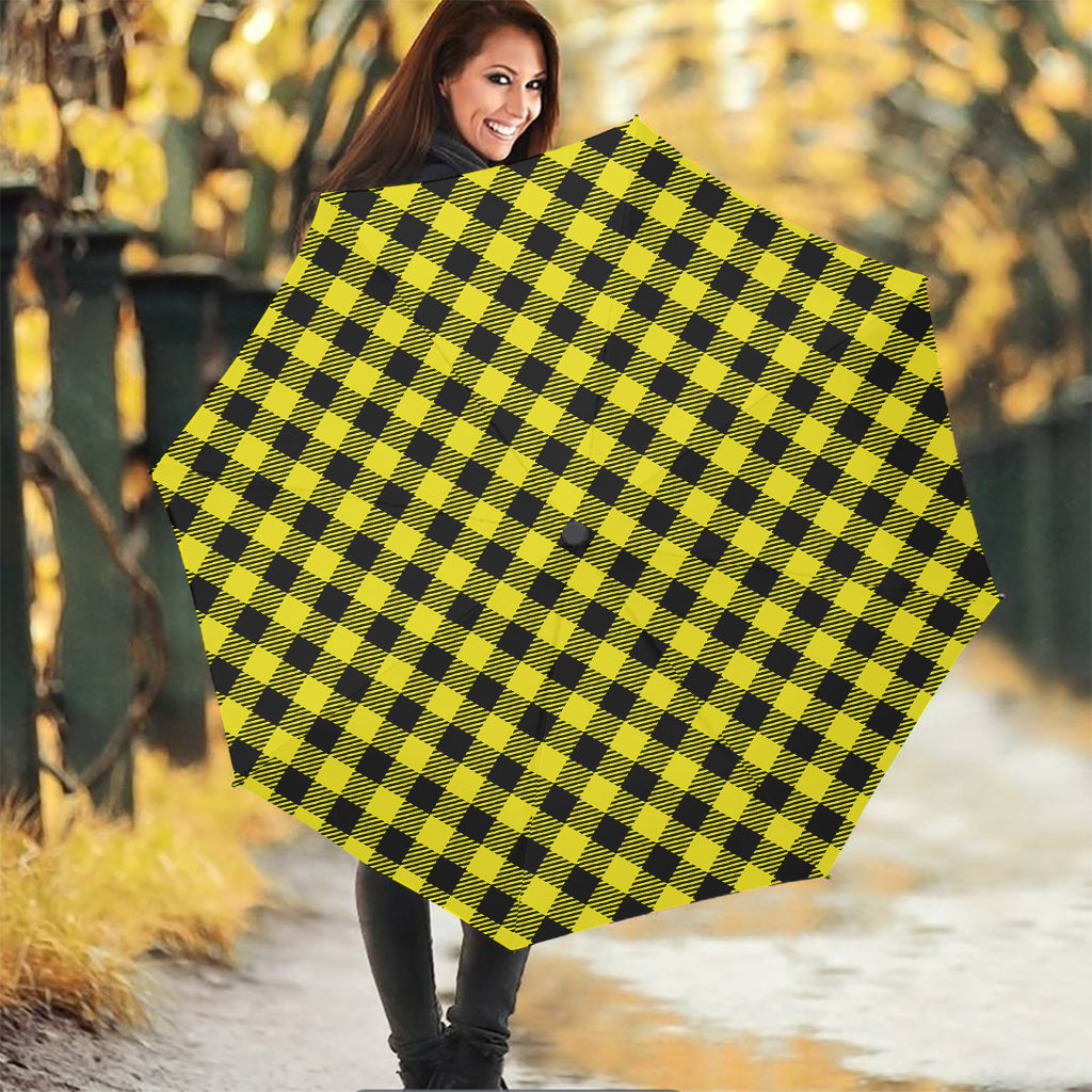 Yellow Buffalo Plaid Print Foldable Umbrella