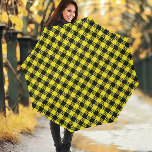 Yellow Buffalo Plaid Print Foldable Umbrella