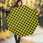 Yellow Buffalo Plaid Print Foldable Umbrella