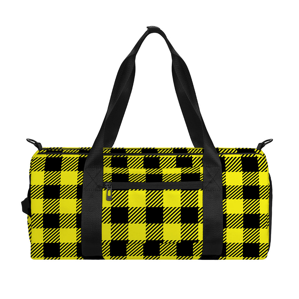 Yellow Buffalo Plaid Print Gym Bag