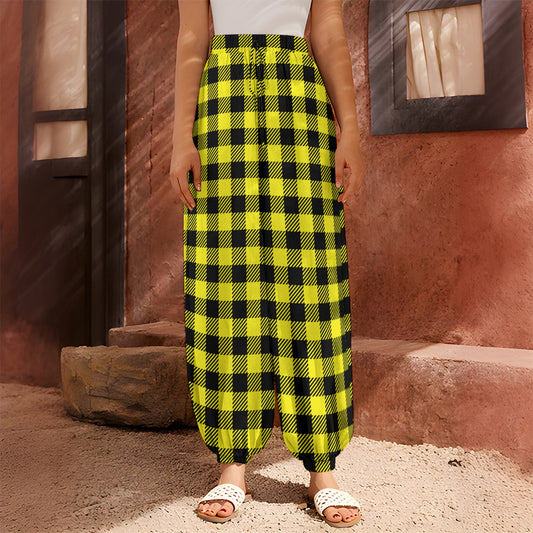 Yellow Buffalo Plaid Print Harem Pants