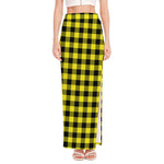 Yellow Buffalo Plaid Print High Slit Maxi Skirt