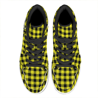 Yellow Buffalo Plaid Print High Top Leather Sneakers