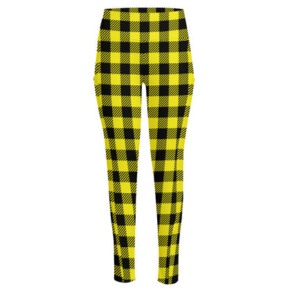 Yellow Buffalo Plaid Print High-Waisted Pocket Leggings
