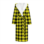 Yellow Buffalo Plaid Print Hooded Bathrobe