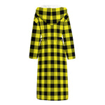 Yellow Buffalo Plaid Print Hooded Bathrobe