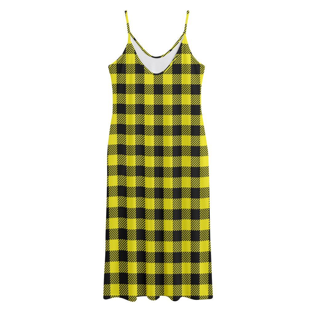 Yellow Buffalo Plaid Print Jersey Midi Cami Dress