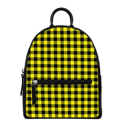 Yellow Buffalo Plaid Print Leather Backpack