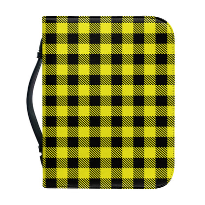 Yellow Buffalo Plaid Print Leather Bible Cover