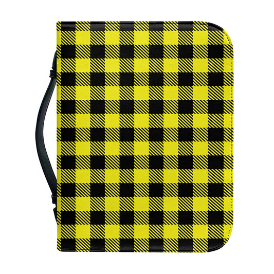 Yellow Buffalo Plaid Print Leather Bible Cover