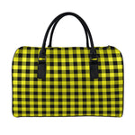 Yellow Buffalo Plaid Print Leather Duffle Bag