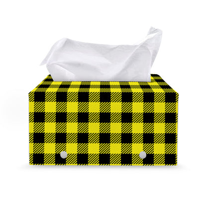 Yellow Buffalo Plaid Print Leather Tissue Box Cover