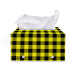 Yellow Buffalo Plaid Print Leather Tissue Box Cover