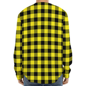 Yellow Buffalo Plaid Print Long Sleeve Baseball Jersey