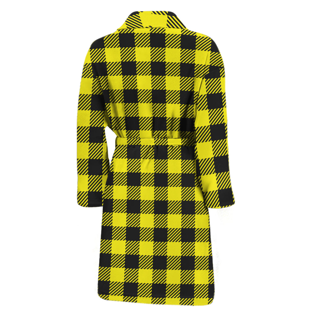 Yellow Buffalo Plaid Print Men's Bathrobe