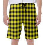 Yellow Buffalo Plaid Print Men's Beach Shorts