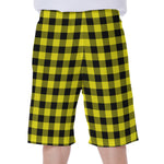 Yellow Buffalo Plaid Print Men's Beach Shorts