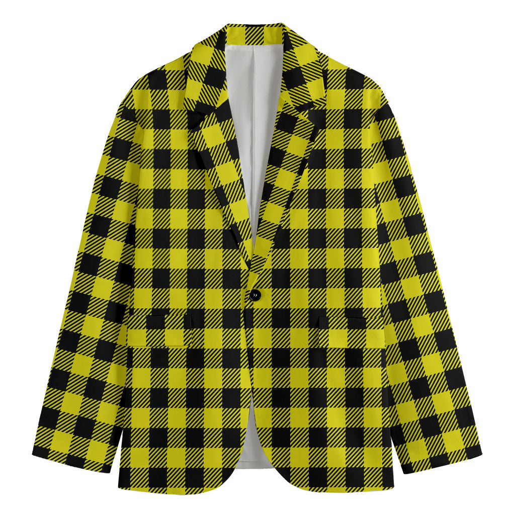 Yellow Buffalo Plaid Print Men's Blazer