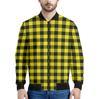 Yellow Buffalo Plaid Print Men's Bomber Jacket
