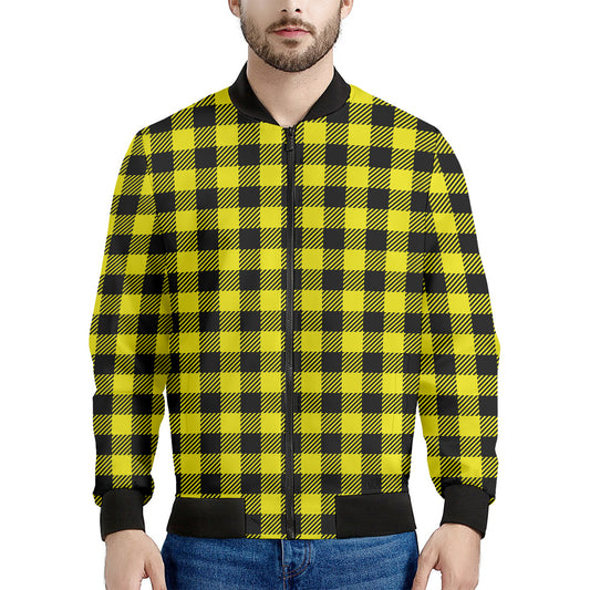 Yellow Buffalo Plaid Print Men's Bomber Jacket