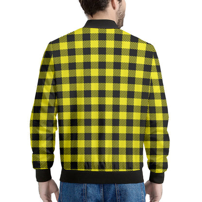 Yellow Buffalo Plaid Print Men's Bomber Jacket