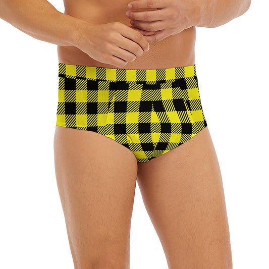 Yellow Buffalo Plaid Print Men's Briefs