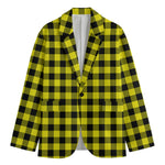 Yellow Buffalo Plaid Print Men's Cotton Blazer