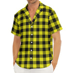Yellow Buffalo Plaid Print Men's Deep V-Neck Shirt