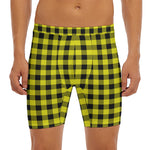 Yellow Buffalo Plaid Print Men's Long Boxer Briefs