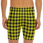 Yellow Buffalo Plaid Print Men's Long Boxer Briefs