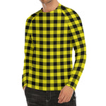 Yellow Buffalo Plaid Print Men's Long Sleeve Rash Guard
