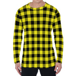 Yellow Buffalo Plaid Print Men's Long Sleeve T-Shirt