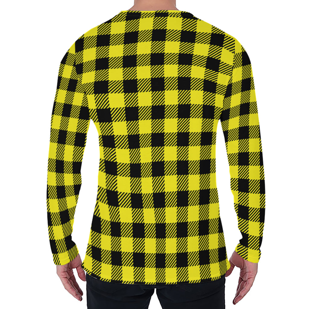 Yellow Buffalo Plaid Print Men's Long Sleeve T-Shirt