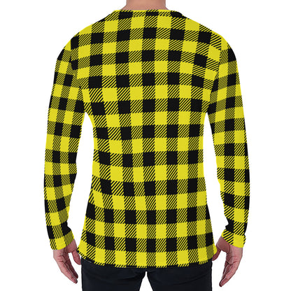 Yellow Buffalo Plaid Print Men's Long Sleeve T-Shirt