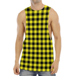 Yellow Buffalo Plaid Print Men's Muscle Tank Top