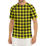 Yellow Buffalo Plaid Print Men's Short Sleeve Rash Guard