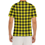 Yellow Buffalo Plaid Print Men's Short Sleeve Rash Guard