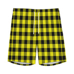 Yellow Buffalo Plaid Print Men's Sports Shorts