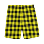 Yellow Buffalo Plaid Print Men's Sports Shorts