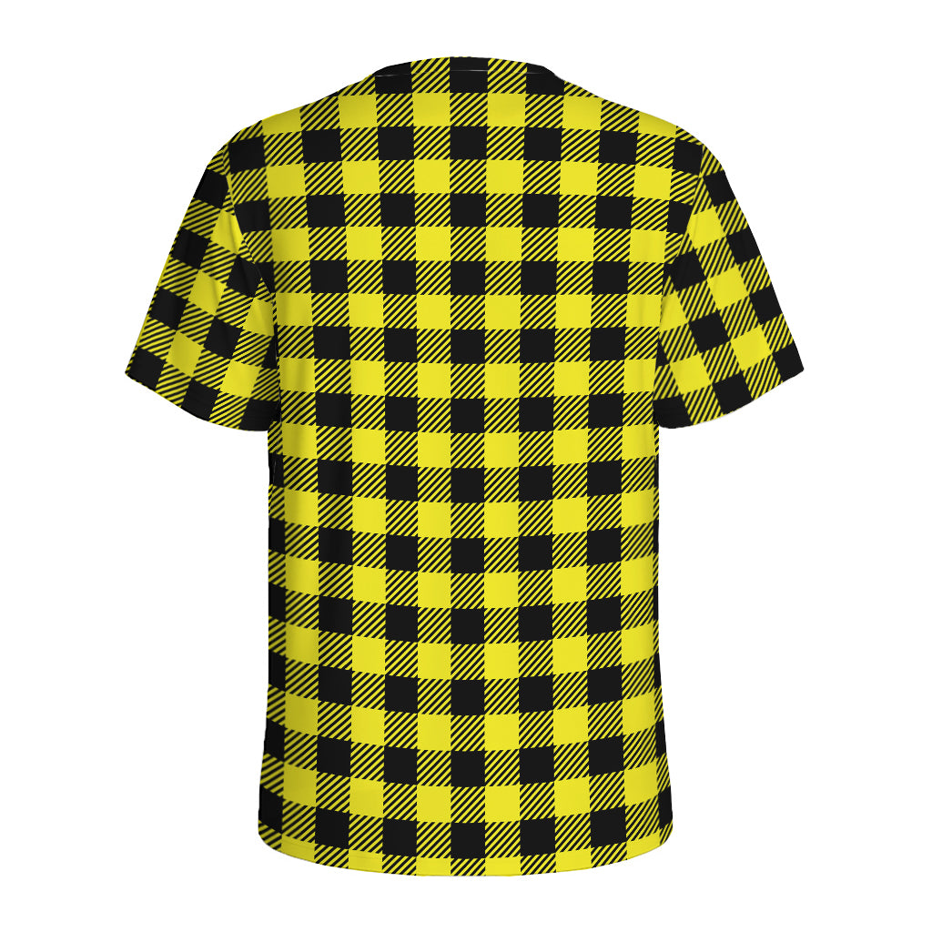 Yellow Buffalo Plaid Print Men's Sports T-Shirt