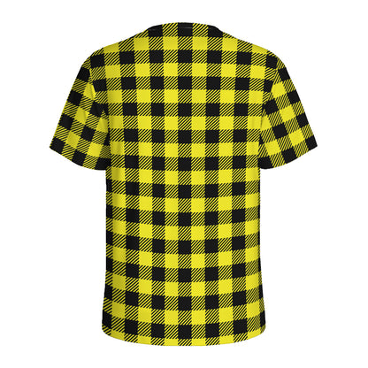Yellow Buffalo Plaid Print Men's Sports T-Shirt