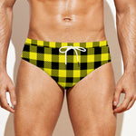Yellow Buffalo Plaid Print Men's Swim Briefs