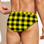 Yellow Buffalo Plaid Print Men's Swim Briefs