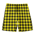 Yellow Buffalo Plaid Print Men's Swim Trunks